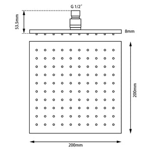 TSI Showers CH0134.SH SQUARE CHROME RAINFALL BRASS SHOWER HEAD 200MM