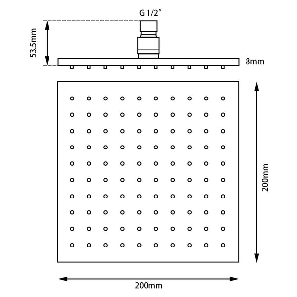 TSI Showers CH0134.SH SQUARE CHROME RAINFALL BRASS SHOWER HEAD 200MM