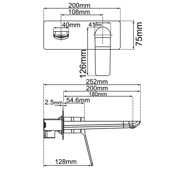 TSI Mixer Taps RUSHY Series Square Brushed Gun Metal Grey Wall Mixer with Spout BUGM0153.BM