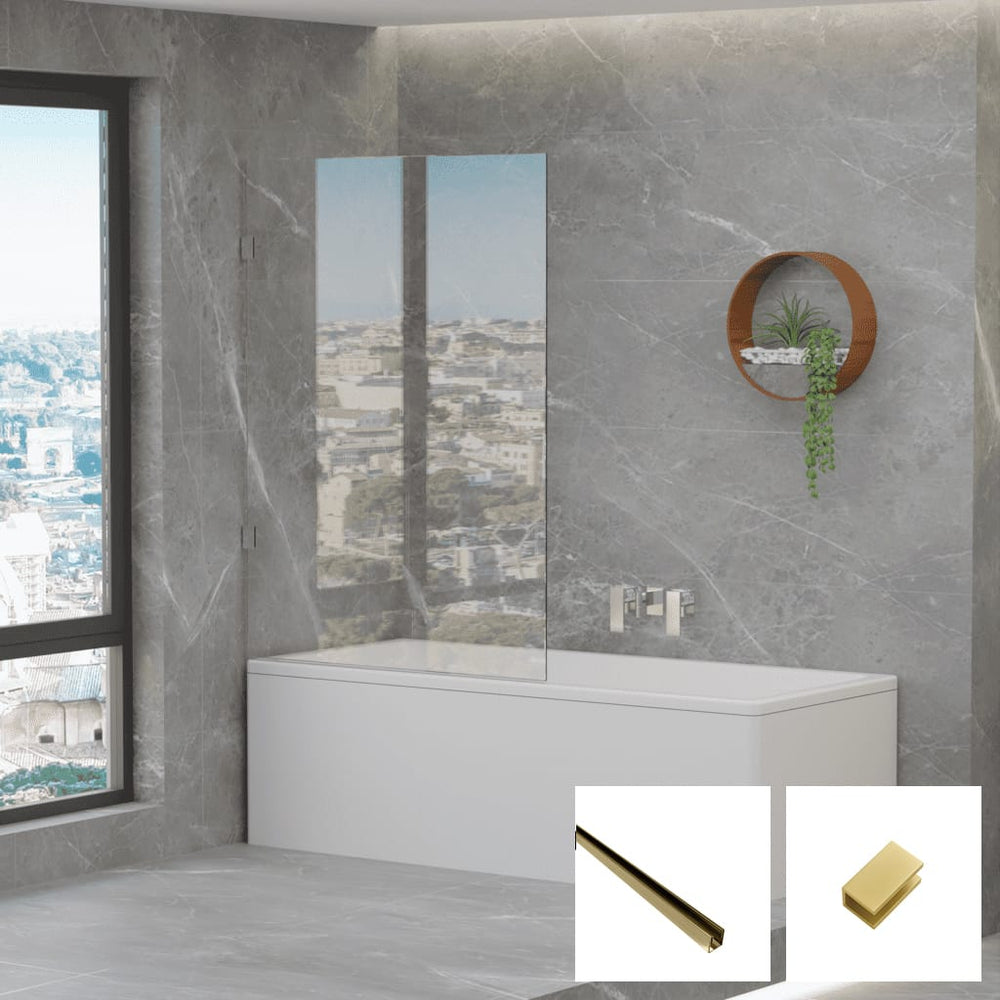 Convex Glass 10mm Frameless Fixed Bath Screen V10-B-F - Brushed Gold