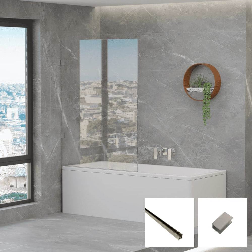 Convex Glass 10mm Frameless Fixed Bath Screen V10-B-F - Brushed Nickel