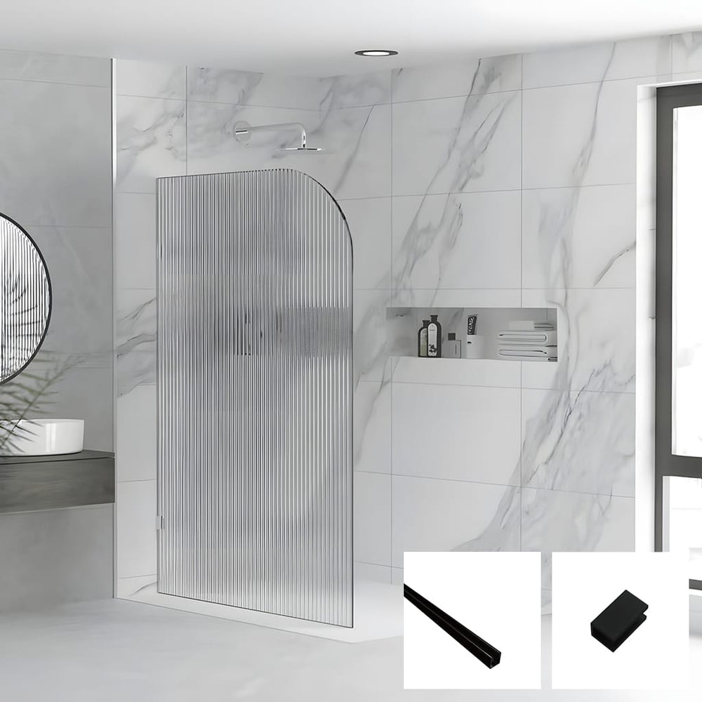 Convex Glass Showers Milano Series Reeded Radius Walk In Panel M-REED-R - Black