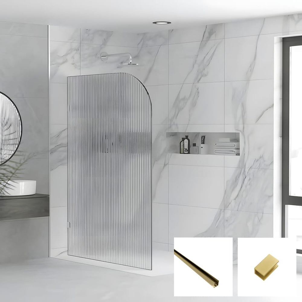 Convex Glass Showers Milano Series Reeded Radius Walk In Panel M-REED-R - Brushed Gold