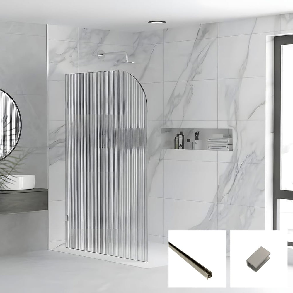 Convex Glass Showers Milano Series Reeded Radius Walk In Panel M-REED-R - Brushed Nickel