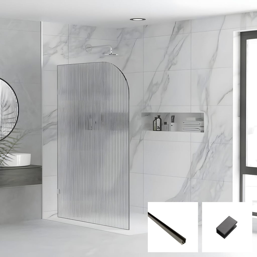 Convex Glass Showers Milano Series Reeded Radius Walk In Panel M-REED-R - Gun Metal