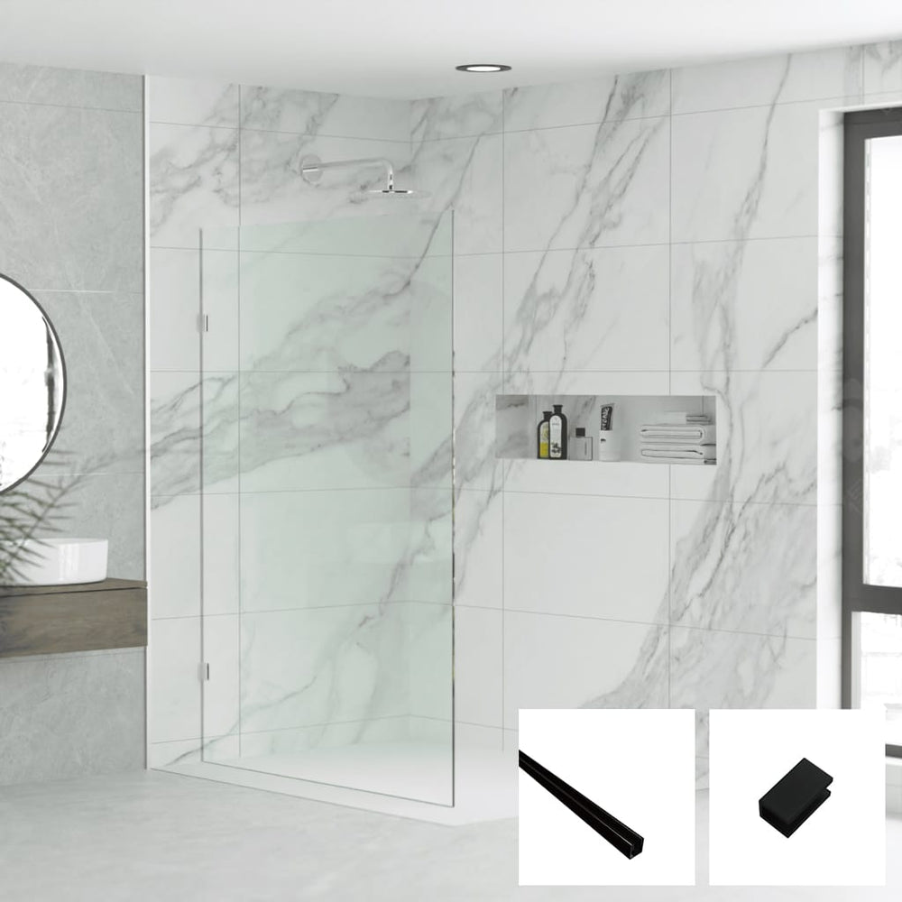 Convex Glass Showers Gem Series Clear Walk In Panel G-FP - Black