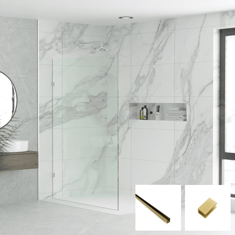 Convex Glass Showers Gem Series Clear Walk In Panel G-FP - Brushed Gold