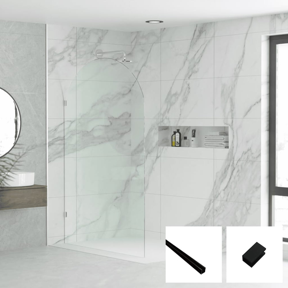 Convex Glass Showers Milano Series Arched Walk In Panel M-FP - Black