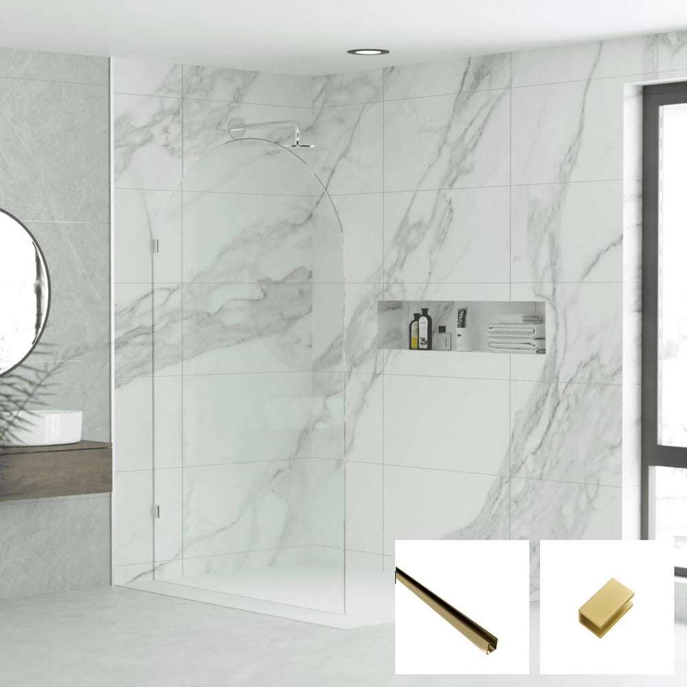 Convex Glass Showers Milano Series Arched Walk In Panel M-FP - Brushed Gold