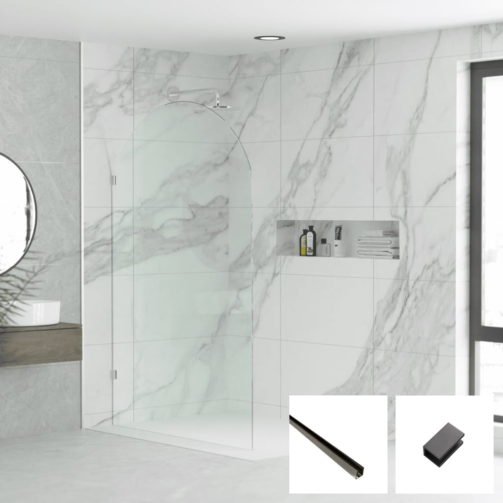 Convex Glass Showers Milano Series Arched Walk In Panel M-FP - Gun Metal
