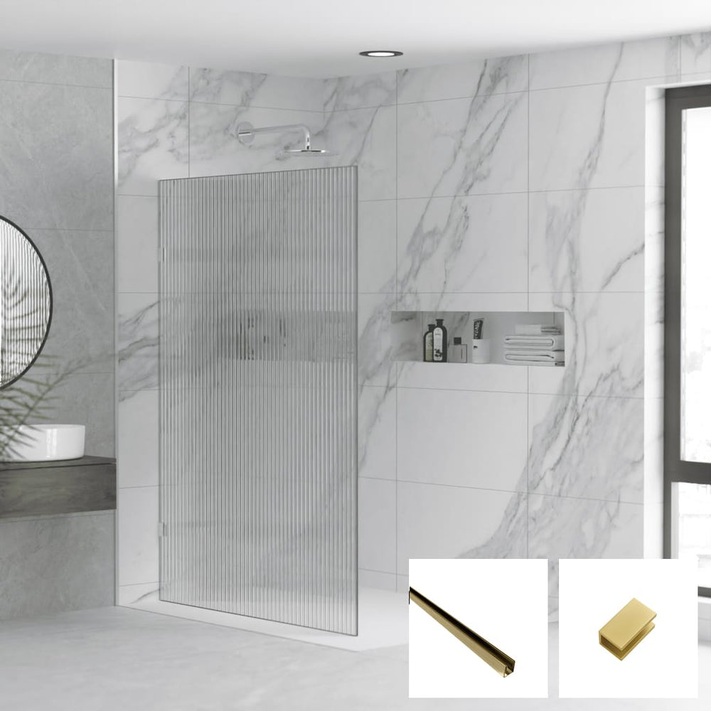 Convex Glass Showers Milano Series Reeded Walk In Panel M-REED - Brushed Gold