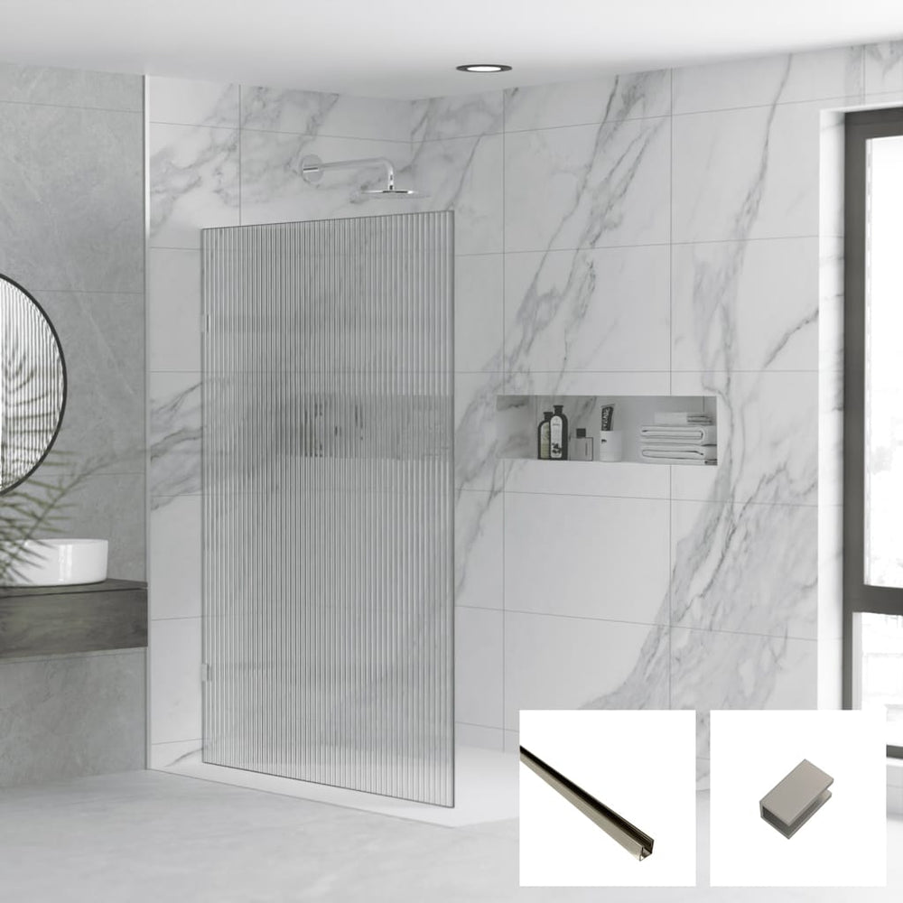 Convex Glass Showers Milano Series Reeded Walk In Panel M-REED - Brushed Nickel