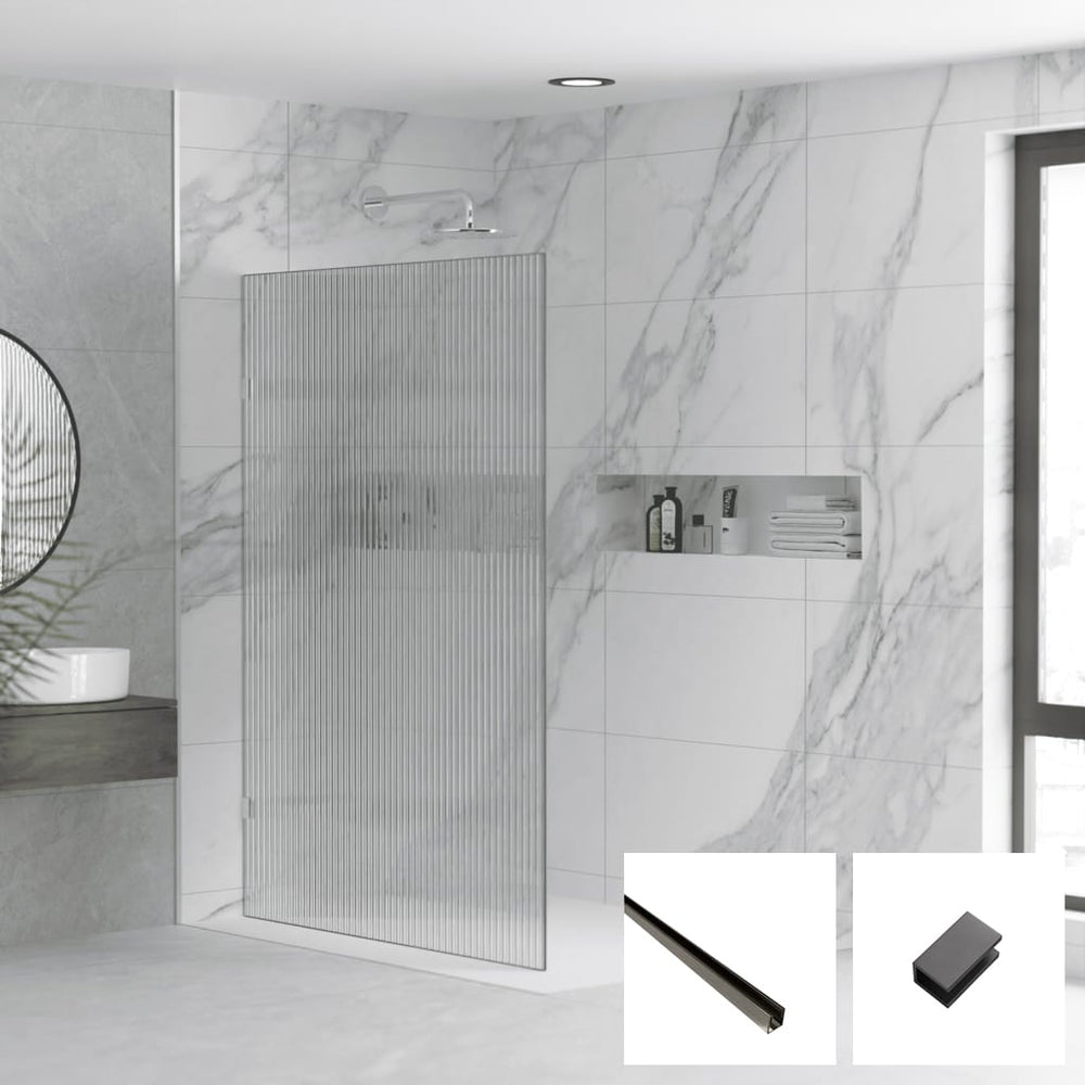 Convex Glass Showers Milano Series Reeded Walk In Panel M-REED - Gun Metal
