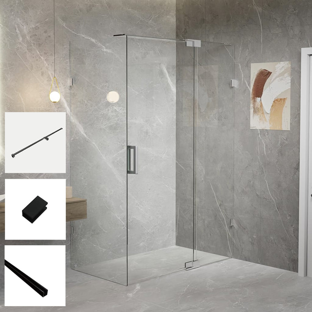 Convex Glass Showers Violet 10 10mm Frameless Pivot Screen Front & Return V10-PD / G-FP - Black Custom Size