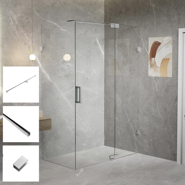Convex Glass Showers Violet 10 10mm Frameless Pivot Screen Front & Return V10-PD / G-FP - Chrome Custom Size