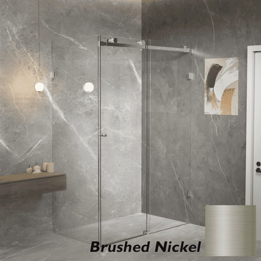 Convex Glass Showers Violet 10 10mm Frameless Sliding Screen Front & Return V10-S / V10-S-R - Brushed Nickel