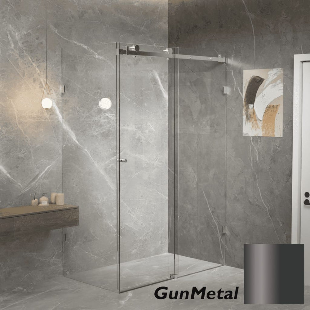 Convex Glass Showers Violet 10 10mm Frameless Sliding Screen Front & Return V10-S / V10-S-R - Gun Metal