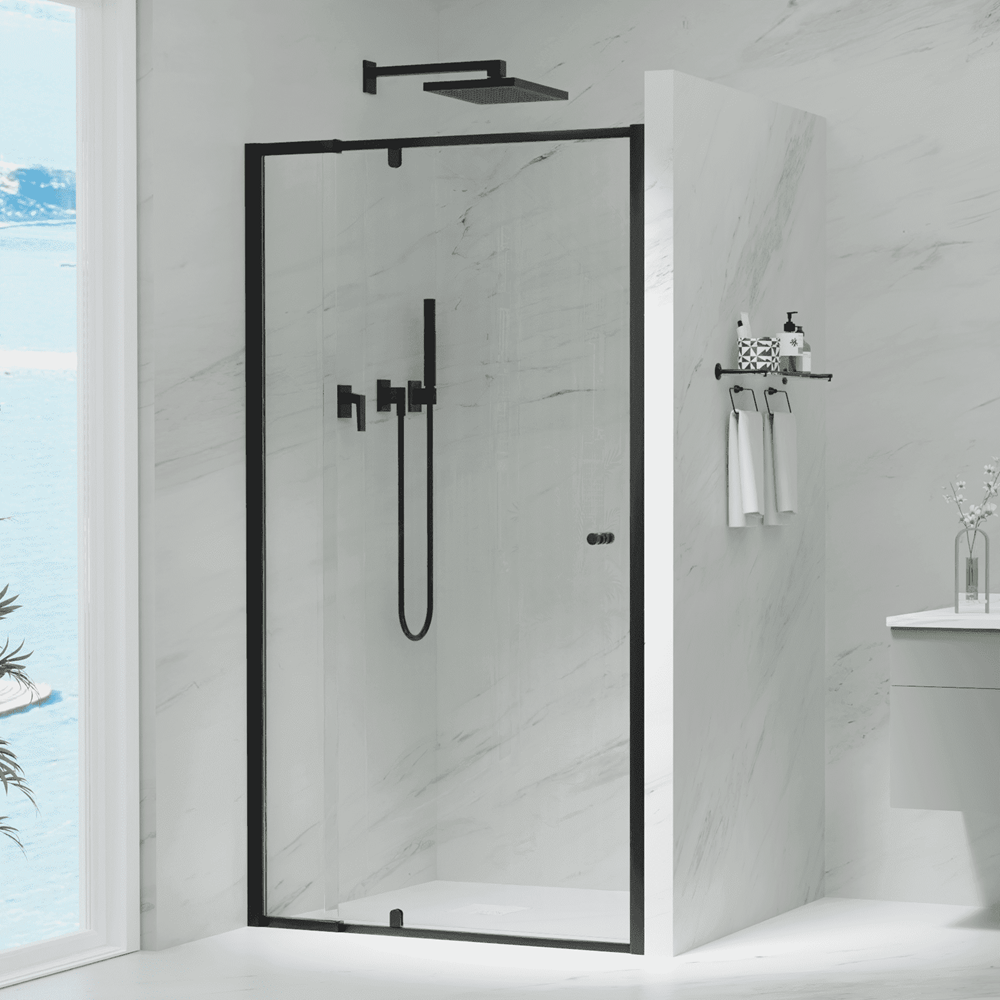 Convex Glass Showers Violet 6 Black 6mm Semi-Frameless Pivot Screen – Front only