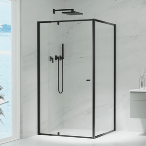 Convex Glass Showers Violet 6 Black 6mm Semi-Frameless Pivot Screen – Front & Return