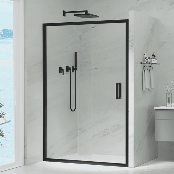 Convex Glass Showers Violet 6 Black 6mm Semi-Frameless Sliding Screen Front only
