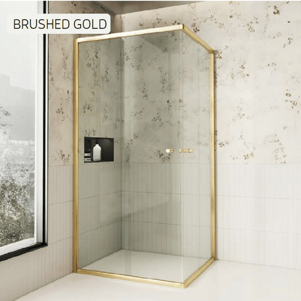 Convex Glass Showers Violet 6 Brushed Gold 6mm Semi-Frameless Corner Entry Screens