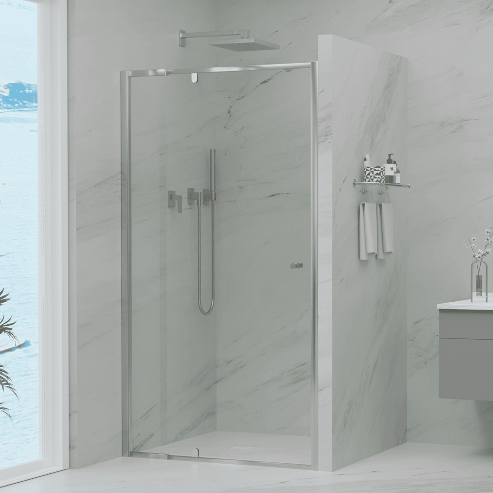 Convex Glass Showers Violet 6 Chrome 6mm Semi-Frameless Pivot Screen – Front only