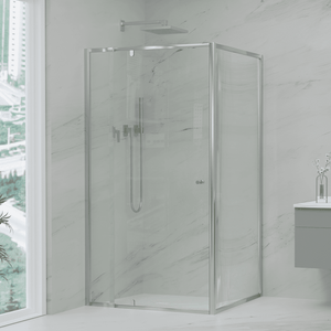 Convex Glass Showers Violet 6 Chrome 6mm Semi-Frameless Pivot Screen – Front & Return