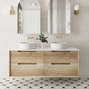Convex Glass Vanities BRIGHTON 1500mm Natural Oak Wall Hung Vanity B-WH1500-OAK Single / Double Bowls
