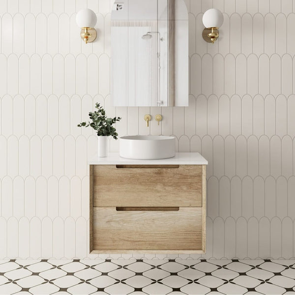 Convex Glass Vanities BRIGHTON 750mm Natural Oak Wall Hung Vanity B-WH750-OAK