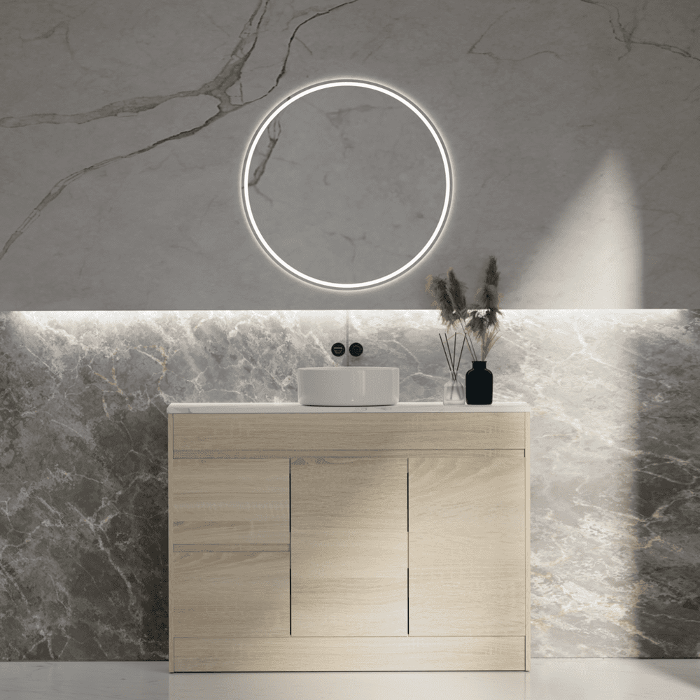 Convex Glass Vanities ERICA 1200mm Natural Oak Floor Standing Vanity E-FS1200
