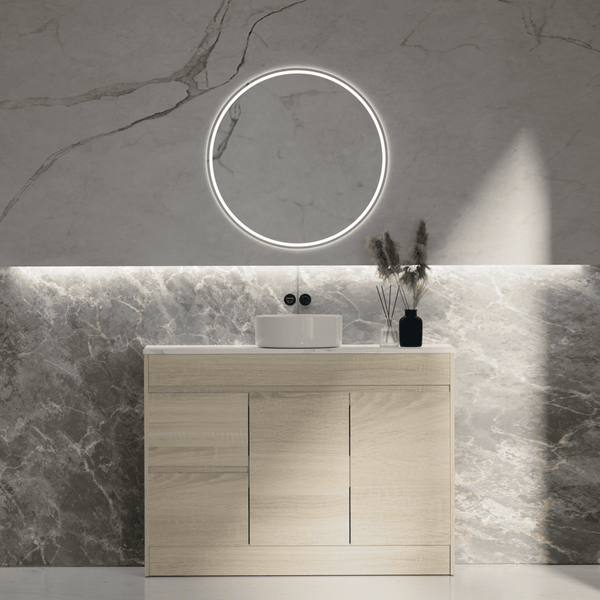 Convex Glass Vanities ERICA 1200mm Natural Oak Floor Standing Vanity E-FS1200