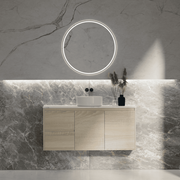 Convex Glass Vanities ERICA 1200mm Natural Oak Wall Hung Vanity E-WH1200