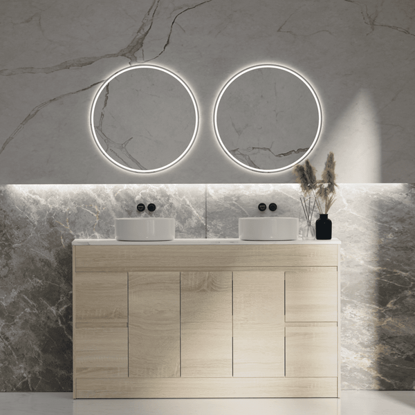 Convex Glass Vanities ERICA 1500mm Natural Oak Floor Standing Vanity E-FS1500 Single / Double Bowls