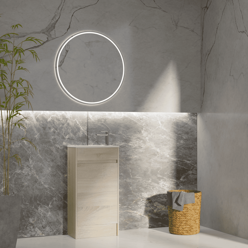 Convex Glass Vanities ERICA 460mm Natural Oak Floor Standing Vanity E-FS460