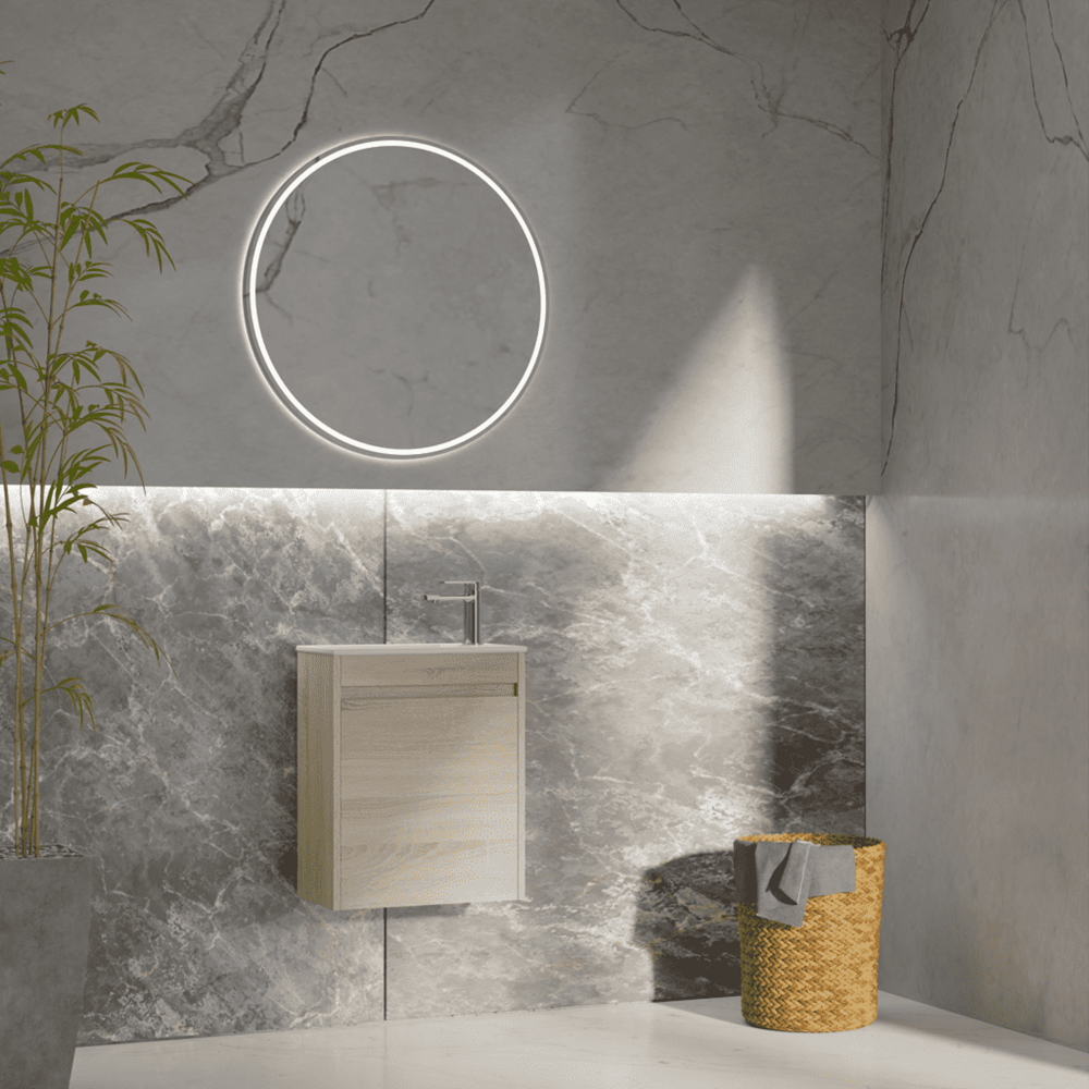 Convex Glass Vanities ERICA 460mm Natural Oak Wall Hung Vanity E-WH460