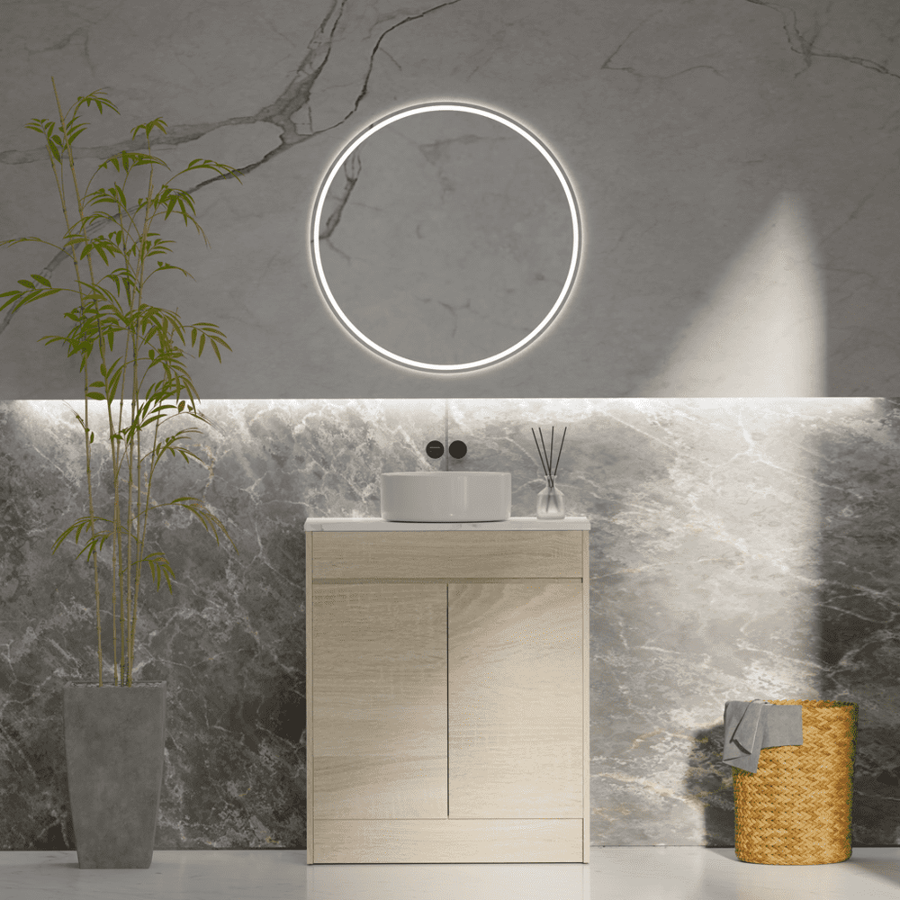Convex Glass Vanities ERICA 600mm Natural Oak Floor Standing Vanity E-FS600