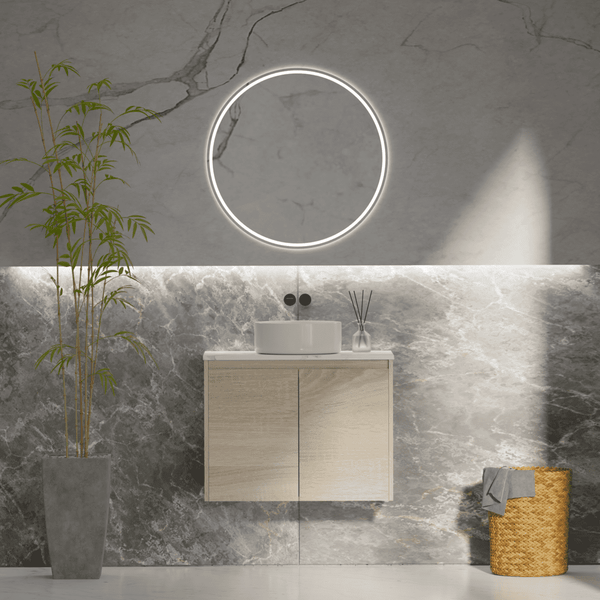 Convex Glass Vanities ERICA 600mm Natural Oak Wall Hung Vanity E-WH600