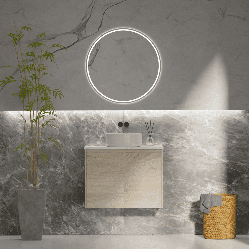 Convex Glass Vanities ERICA 750mm Natural Oak Wall Hung Vanity E-WH750