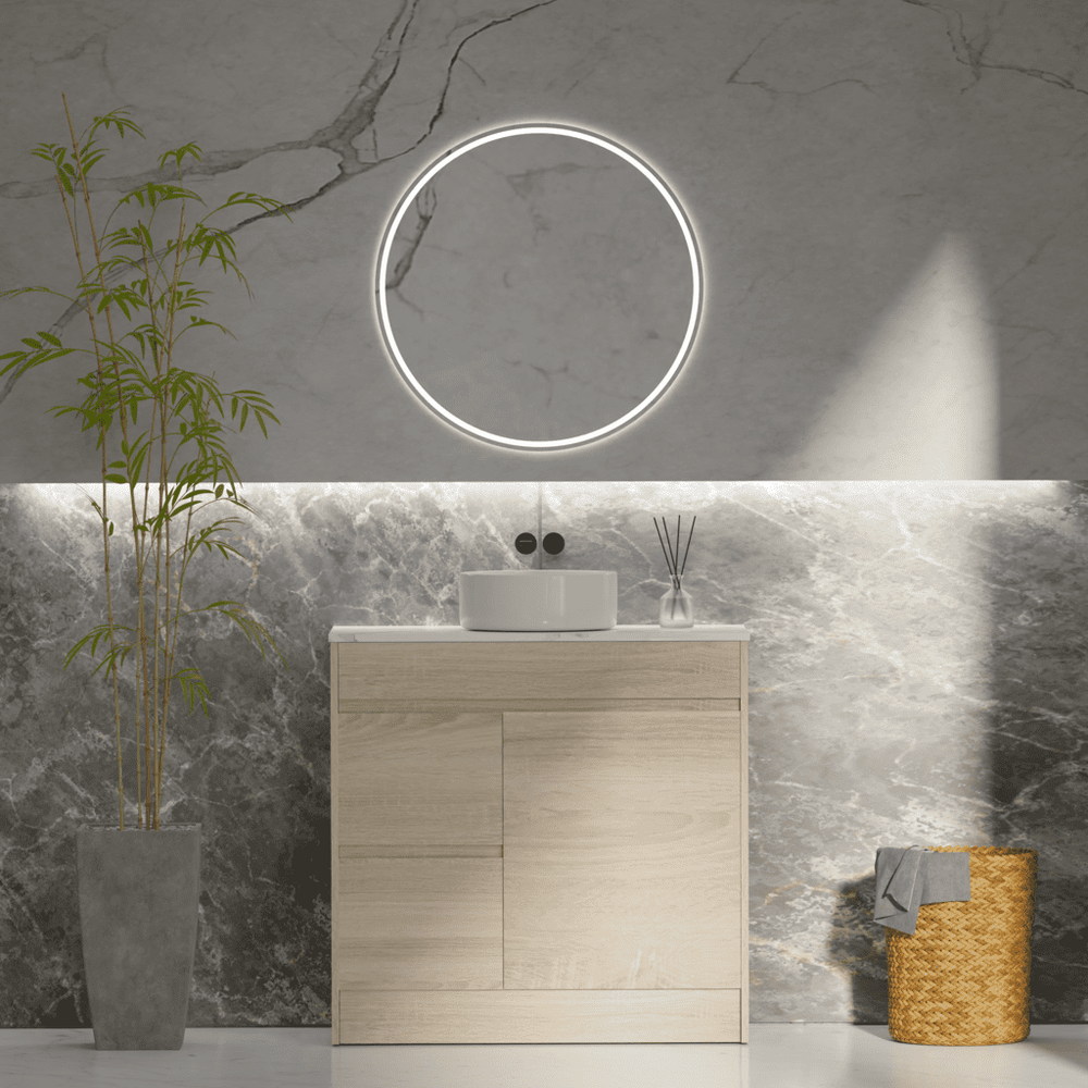 Convex Glass Vanities ERICA 900mm Natural Oak Floor Standing Vanity E-FS900