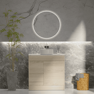 Convex Glass Vanities ERICA 900mm Natural Oak Floor Standing Vanity E-FS900