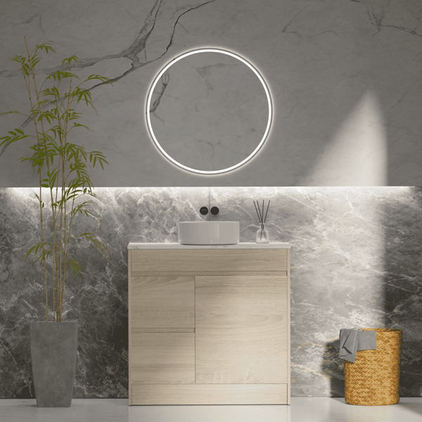 Convex Glass Vanities ERICA 900mm Natural Oak Floor Standing Vanity E-FS900