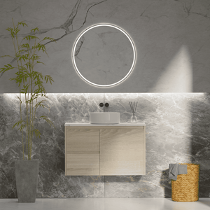 Convex Glass Vanities ERICA 900mm Natural Oak Wall Hung Vanity E-WH900