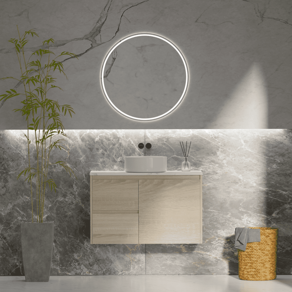Convex Glass Vanities ERICA 900mm Natural Oak Wall Hung Vanity E-WH900
