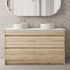 Convex Glass Vanities GLEN 1500mm Natural Oak Floor Standing Vanity GLEN-FS1500 Single / Double Bowls