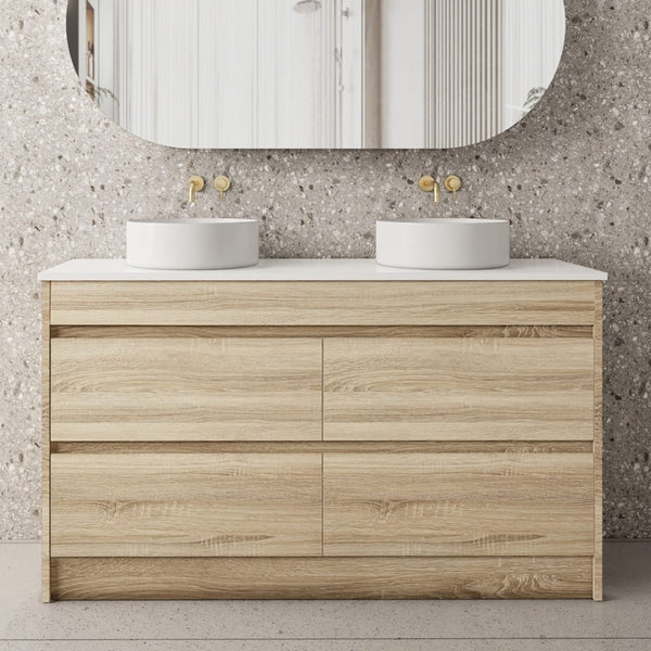Convex Glass Vanities GLEN 1500mm Natural Oak Floor Standing Vanity GLEN-FS1500 Single / Double Bowls