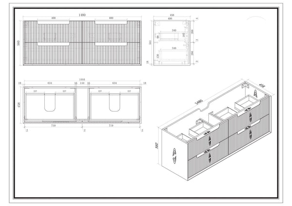 Convex Glass Vanities GLEN 1500mm Natural Oak Wall Hung Vanity GLEN-WH1500 Single / Double Bowls