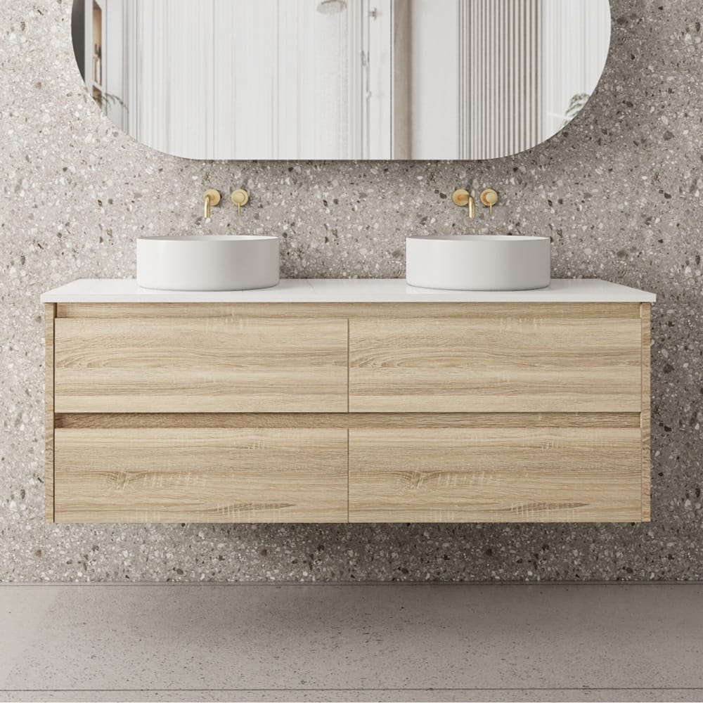 Convex Glass Vanities GLEN 1500mm Natural Oak Wall Hung Vanity GLEN-WH1500 Single / Double Bowls