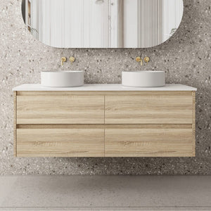 Convex Glass Vanities GLEN 1500mm Natural Oak Wall Hung Vanity GLEN-WH1500 Single / Double Bowls