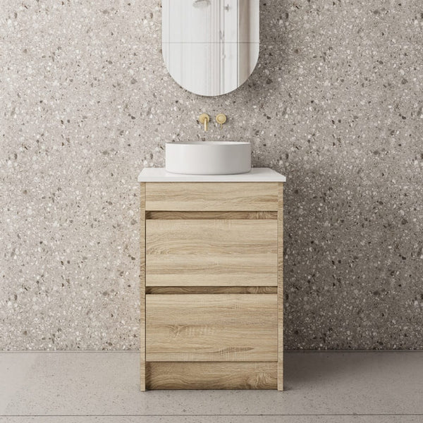 Convex Glass Vanities GLEN 600mm Natural Oak Floor Standing Vanity GLEN-FS600
