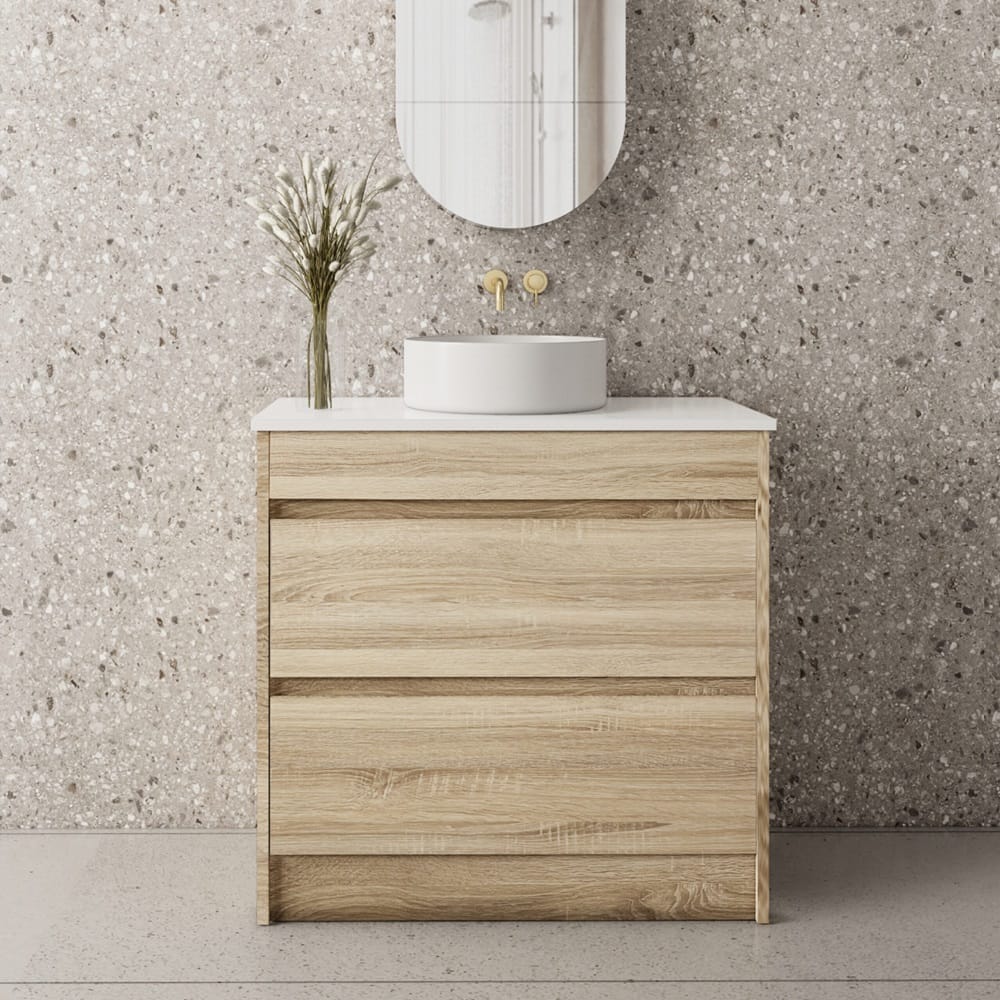 Convex Glass Vanities GLEN 900mm Natural Oak Floor Standing Vanity GLEN-FS900